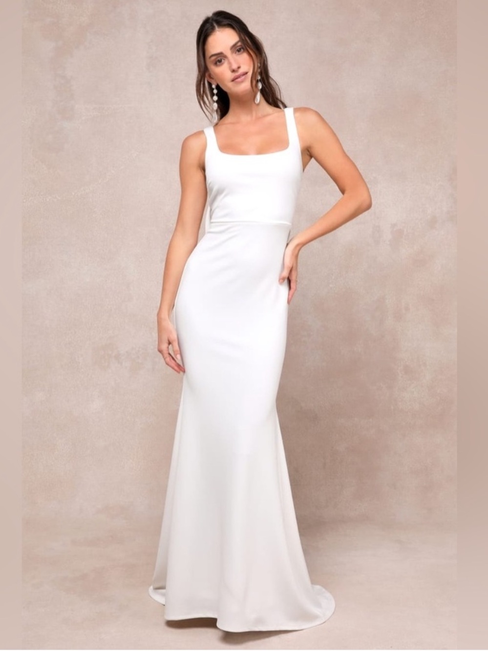 Lulus Loving Fate White Bow Square Neck Backless Maxi Long Dress, Size S, NWOT - Picture 5 of 14